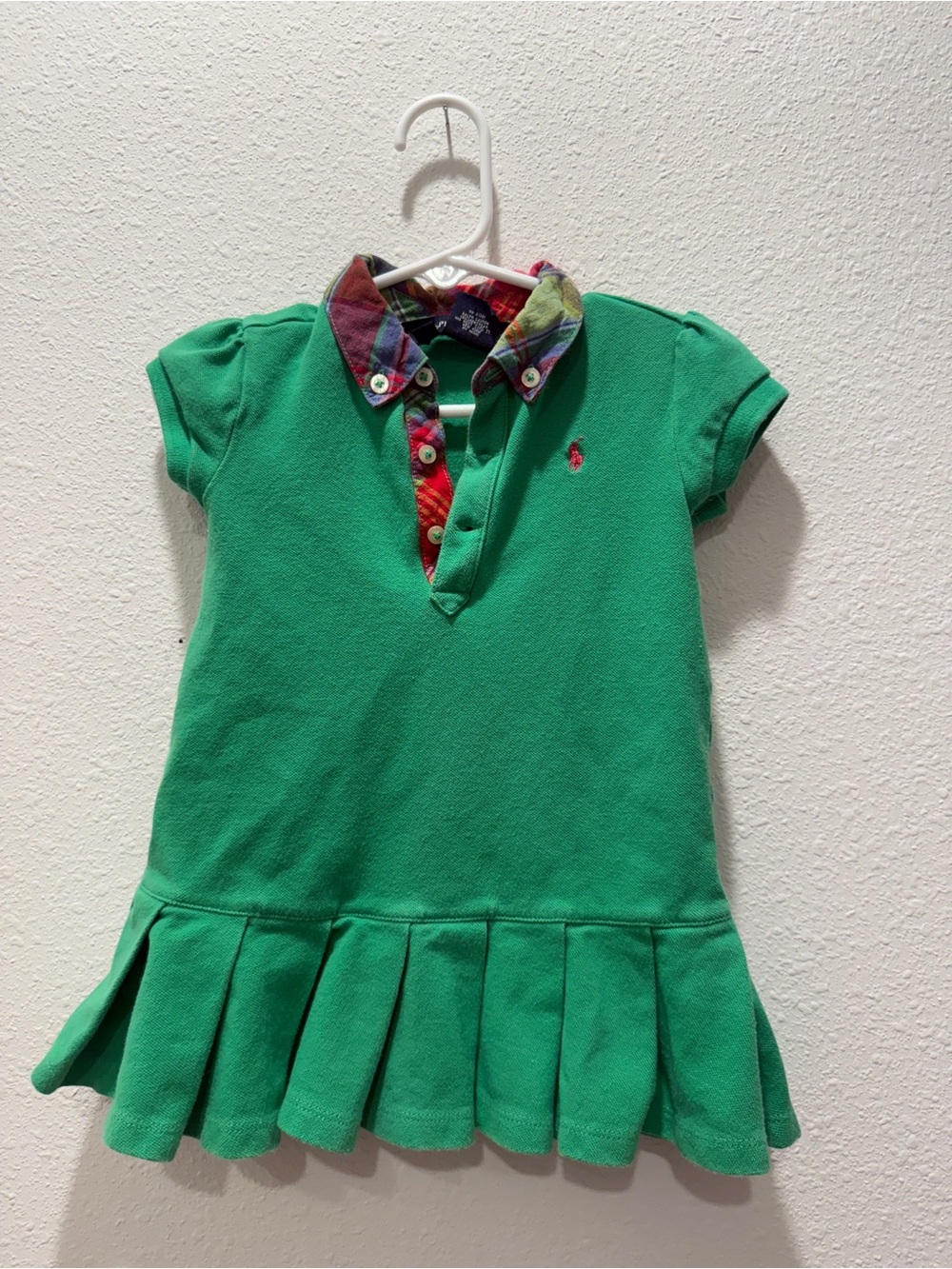 Ralph Lauren Bright Green Girls Polo Dress with Plaid Collar
